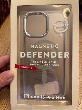 MVMT Magnetic Defender Clear Bumper Case with Silver Trim - iPhone 15 Pro Max